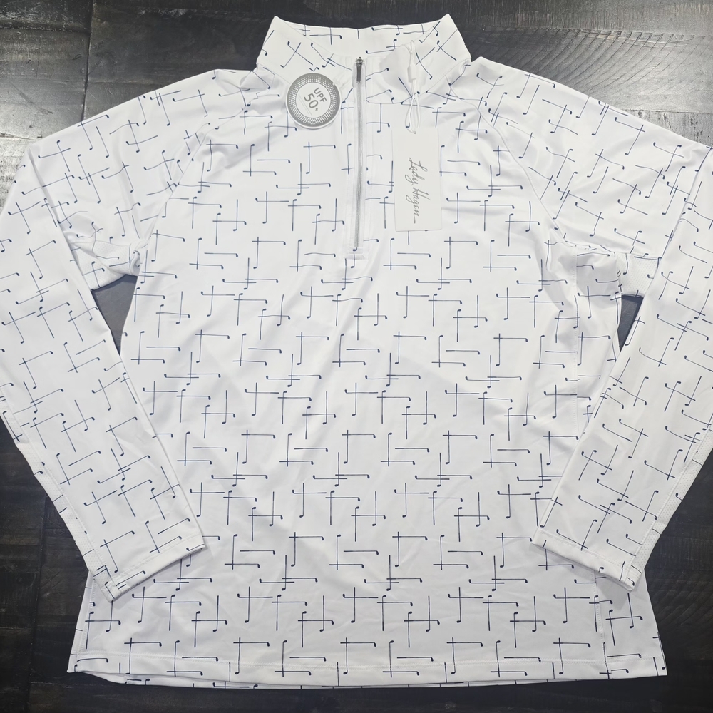 Lady Hagen White and Blue Patterned Pullover